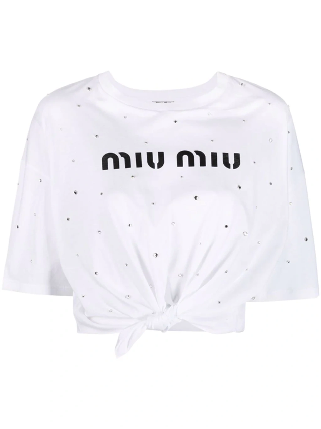 Miu Miu Womens Bianco Logo-print Crystal-embellished Cotton Miu Miu Womens Bianco Logo-print Crystal-embellished Cotton