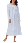 Eileen West Floral Cotton Jersey Long-sleeve Nightgown In Blue Print