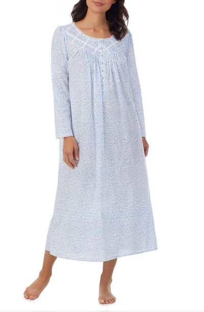 Eileen West Floral Cotton Jersey Long-sleeve Nightgown In Periflwh