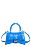 Balenciaga Extra Small Hourglass Croc Embossed Leather Top Handle Bag In Royal Blue
