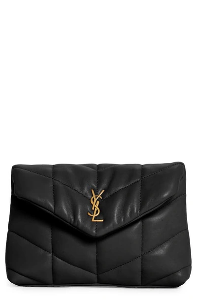Saint Laurent Puffer Chevron-quilted Leather Clutch Bag In Black