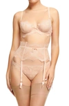 Dita Von Teese Metallic-lace Underwire Bra In Vintage Peach