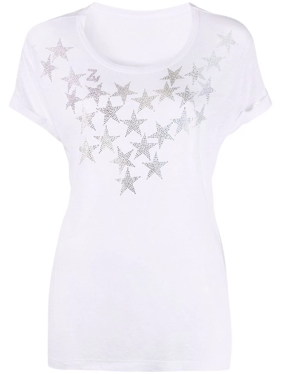 Zadig & Voltaire Womens Blanc Anya Rhinestone-embellished Linen-blend T-shirt Xs
