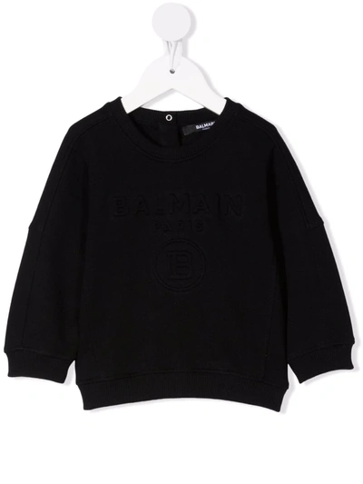 Balmain Babies' Debossed-logo Sweatshirt In Black