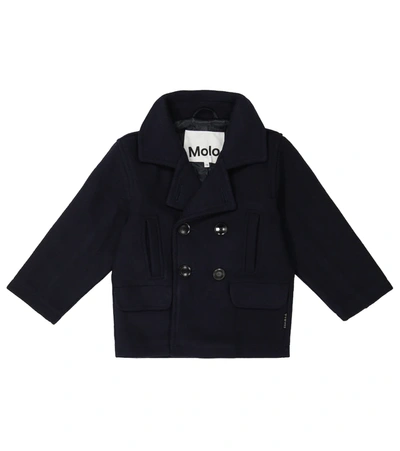 Molo Kids' Cappotto Horatio Blu Navy In Panno Misto Lana