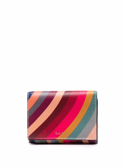 Paul Smith Striped Leather Tri-fold Wallet In Multicolor