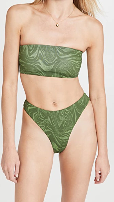 Good American Good Waist Cheeky Swim Bottoms In Pesto Swirl002