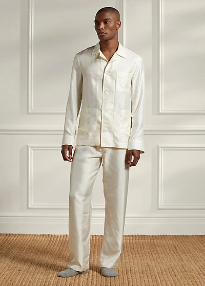 Ralph Lauren Monogram Silk Pajama Set In Cream