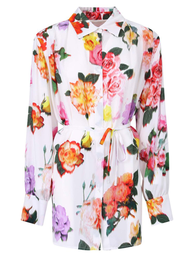 Msgm Floral Printed Classic Collar Shirt In White