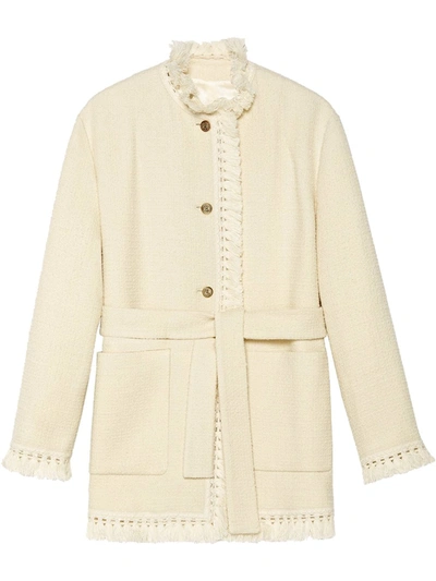Gucci Belted Wool Bouclé Jacket In White