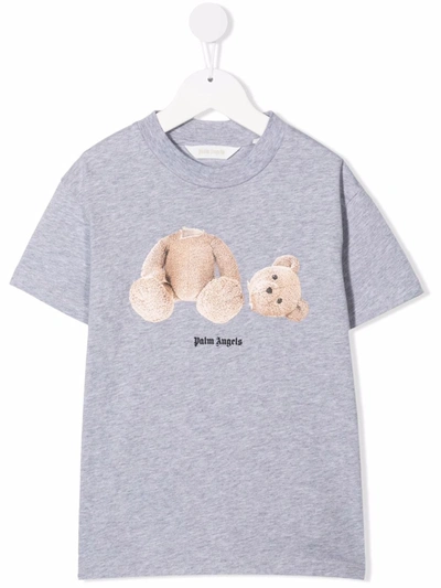 Palm Angels Kids' Boy's Bear Logo Cotton Graphic T-shirt In Grey