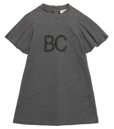 Brunello Cucinelli Kids' Logo Stretch-cotton Dress In Grey