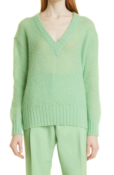 Hugo Boss Relaxed Fit Sweater With Deep V Neckline In Light Green