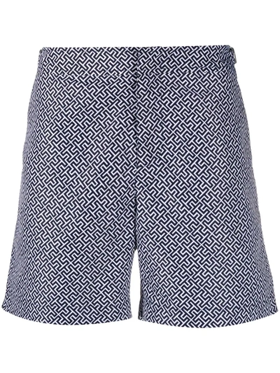 Orlebar Brown Mens Navy White Bulldog Geometric-print Shell Swim Shorts 32 In Sky Diver/cloud