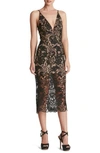Dress The Population 'marie' Lace Midi Dress In Black/ Nude