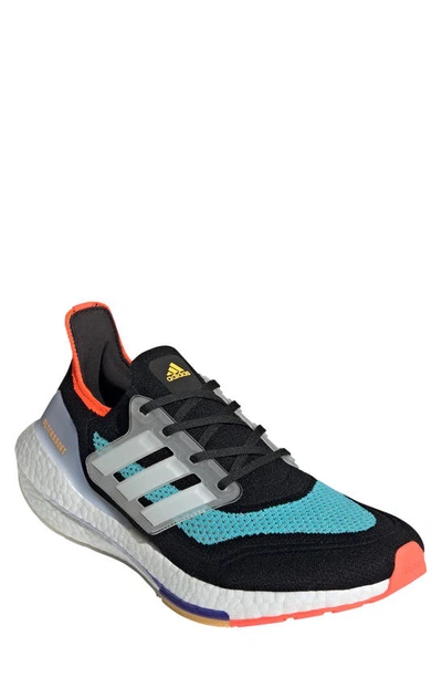 Adidas Originals Ultraboost 21 Running Shoe In Core Black/ Pulse Aqua