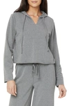 Nydj Cropped French Terry Split-neck Hoodie In Lt Heather Grey