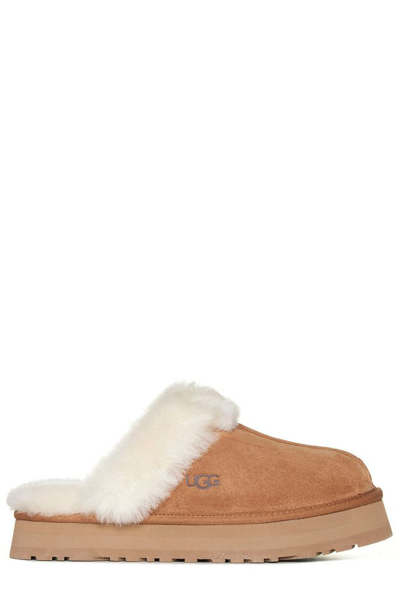 Ugg Disquette  Suede Leather Mules In Chestnut/chestnut