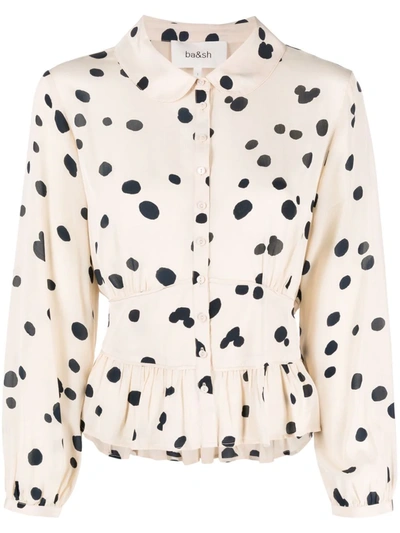 Ba&sh Dot Print Long Sleeve Peplum Blouse In Ecru