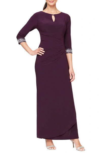 Alex Evenings Jeweled Cuff Column Gown In Plum