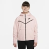Nike Sportswear Tech Fleece Windrunner Big Kids' Full-zip Hoodie (extended Size) In Pink Foam,heather,black