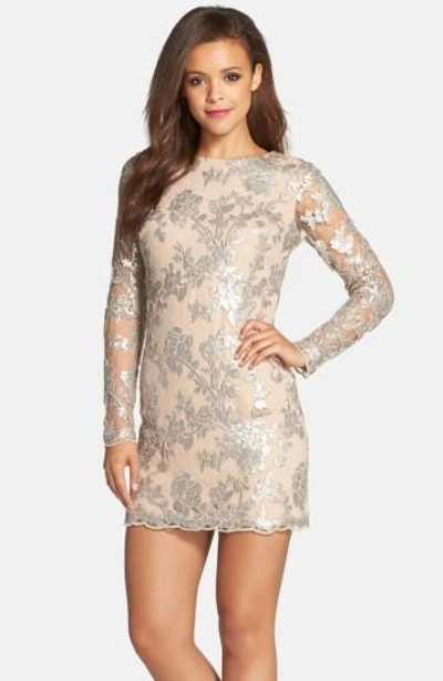 Dress The Population Grace A-line Dress In Silver/ Nude