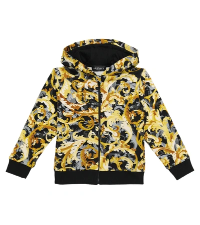 Versace Baroccoflage Zip-up Cotton Hoodie In Gold