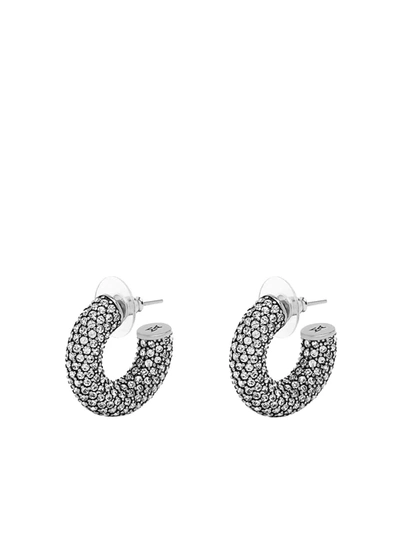 Amina Muaddi Cameron Hoop Mini Green Crystal Earrings In Silver