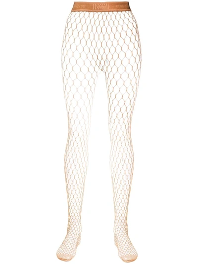 Wolford X Amina Muaddi Crystal-embellished Net Tights In Brown