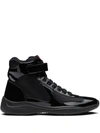 Prada Men's America's Cup High-top Patent Leather Sneakers In Black