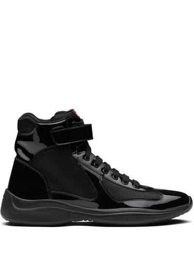 Prada Men's America's Cup High-top Patent Leather Sneakers In Black