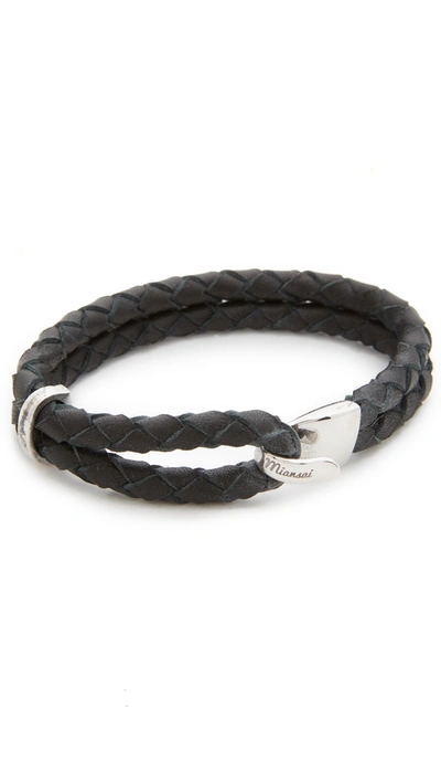 Miansai Beacon Sterling Silver Braided Leather Bracelet In Black
