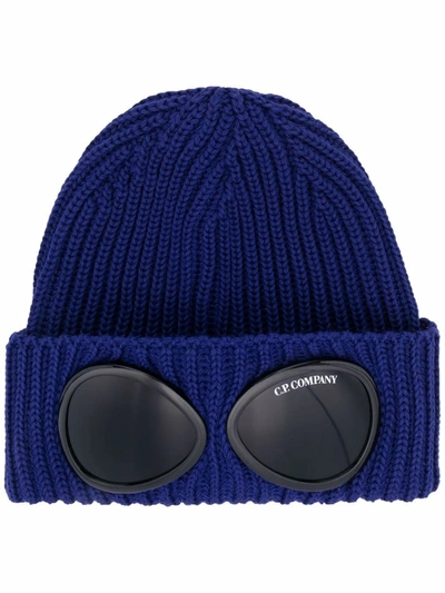 C.p. Company Blue Goggle Ribbed-knit Beanie