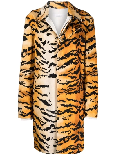 Philosophy Di Lorenzo Serafini Tiger-print Shift Coat In Orange