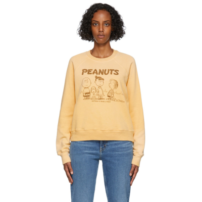 Re/done Yellow Peanuts Edition Raglan 'peanuts Happiness' Sweatshirt In Orange