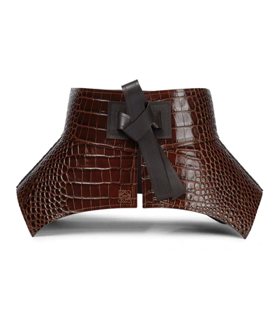 Loewe Obi Croc-embossed Leather Corset Belt In Dark Brown