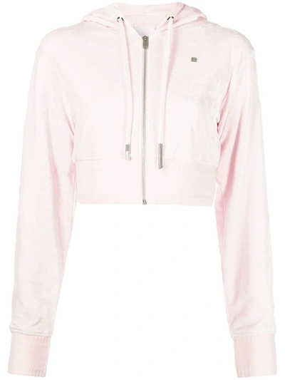 Givenchy Womens Light Pink Cropped Branded Velvet Hoody M