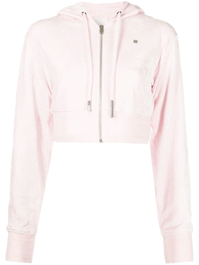 Givenchy Womens Light Pink Cropped Branded Velvet Hoody M In Pink