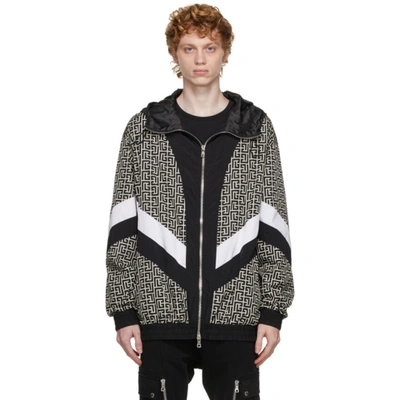 Balmain Men's Nylon Multi-cuts Mono Track Jacket In Ivory Black
