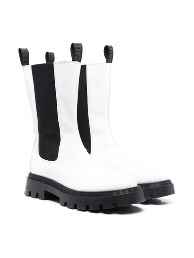 Gallucci Teen Round-toe Leather Boots In White