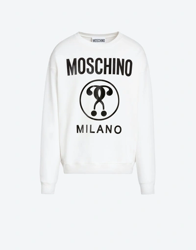 Moschino Cotton Sweatshirt With Double Question Mark Print In White