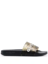 Givenchy Logo Marble-print Pool Slide Sandals In Black Yellow