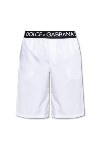 Dolce & Gabbana Mid-length Swim Trunks With Branded Stretch Waistband In White