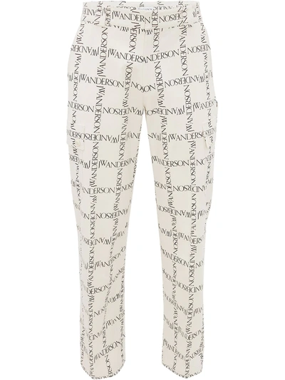 Jw Anderson Logo-print Straight-leg Trousers In White