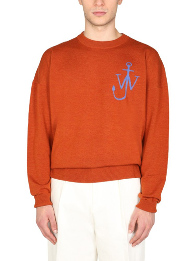 Jw Anderson Logo-anchor Intarsia-knit Crew-neck Jumper In Orange