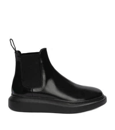Alexander Mcqueen Leather Oversized Hybrid Chelsea Boots In Black