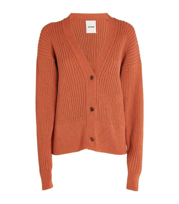 Aeron Womens Shiny Rust Chakra V-neck Knitted Cardigan L In Orange |  ModeSens