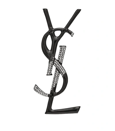 Saint Laurent Embellished Monogram Brooch In Metallic