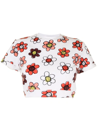 Miaou Floral-print Cropped Short-sleeved T-shirt In Red