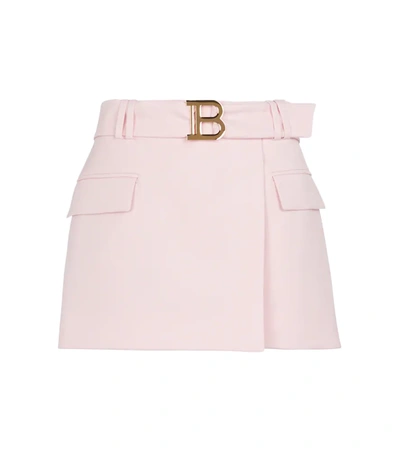 Balmain Pink Belted Logo Miniskirt In Pale Rose